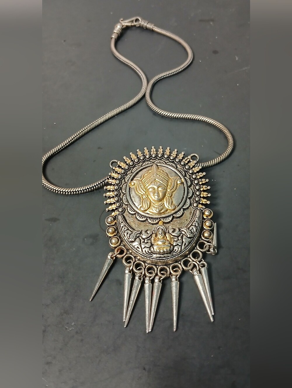 Two-Tone Silver & Gold Goddess Pendant Necklace - Women Jewelry